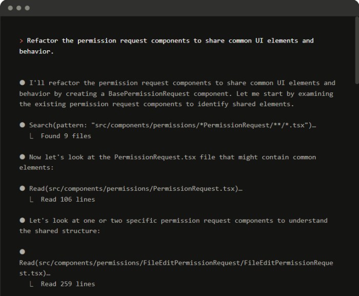 Claude Code en la terminal planificando un refactor que recorre nueve ficheros del repositorio