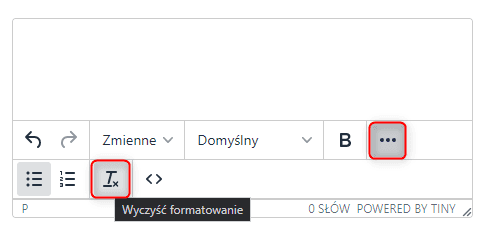 Ikona Tx czyszcząca formatowanie w oknie opisu aukcji Apilo
