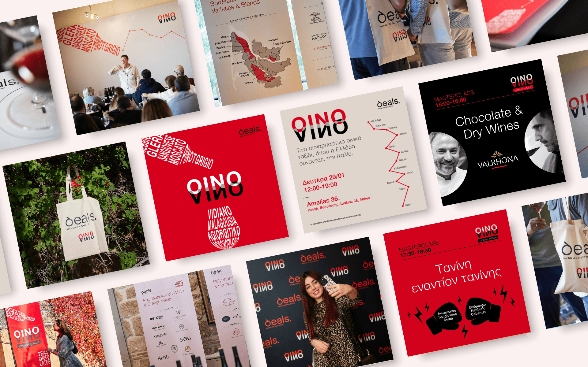 OINO VINO identity applied across real-life event materials and overall experience
