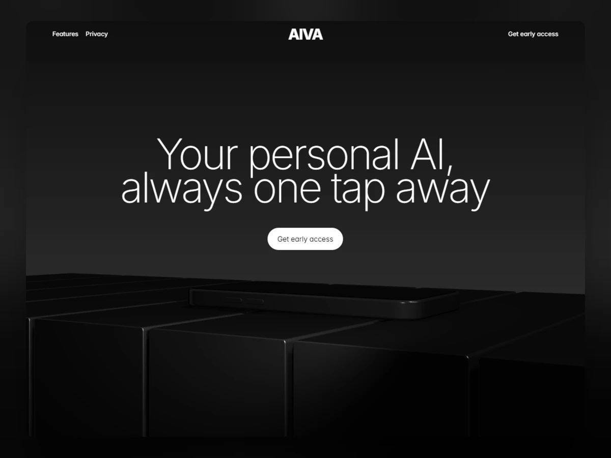 Featured preview of AIVA, an AI startup Framer template featuring a sleek dark landing page for an AI assistant product with a minimalist hero section.