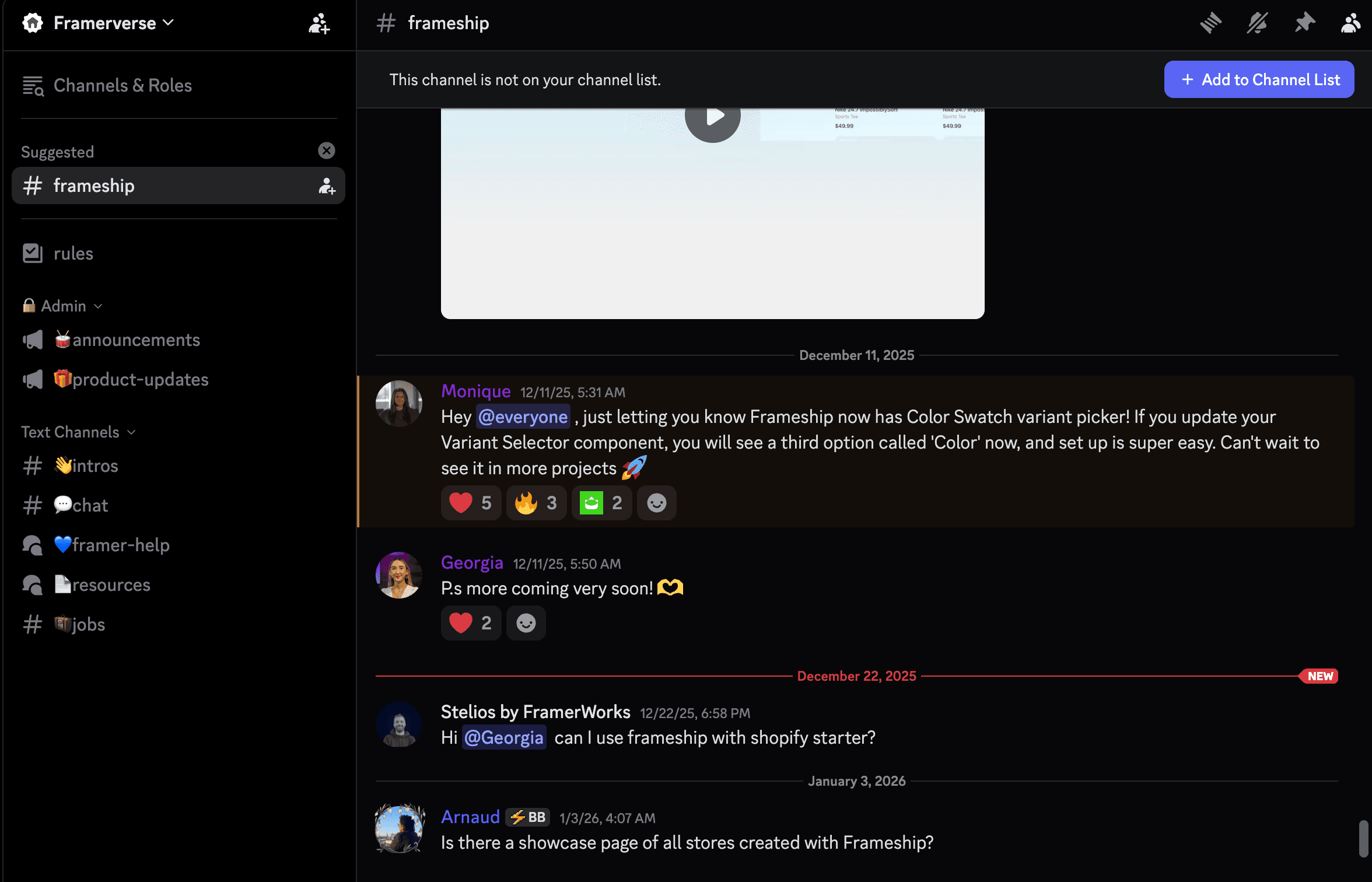Frameship support on Slack
