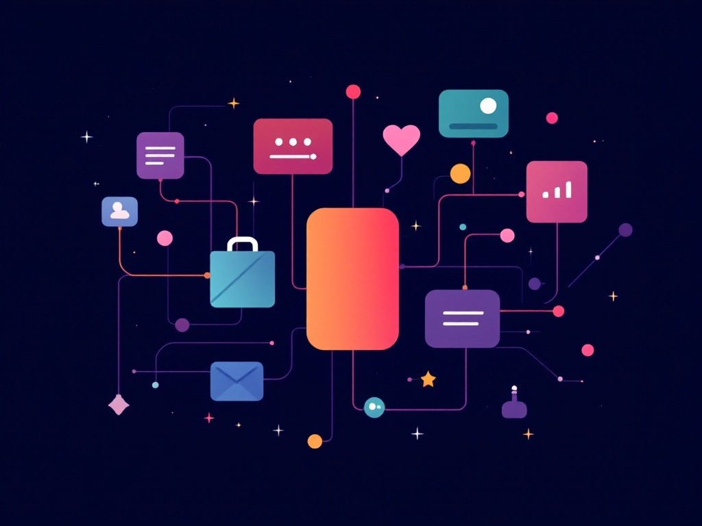 Abstract illustration of a network of connected icons