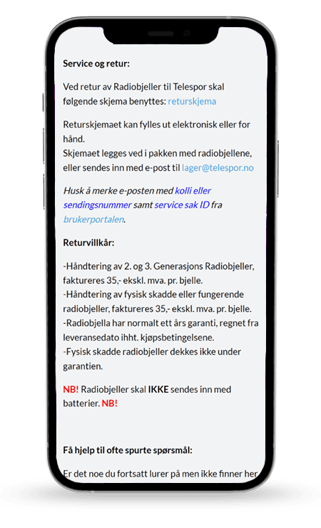 A mobile screen shot of the customer support page before the redesign.