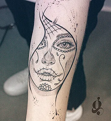 Tatouage calavera femme par Julien Joolz — Grinoir Tattoo