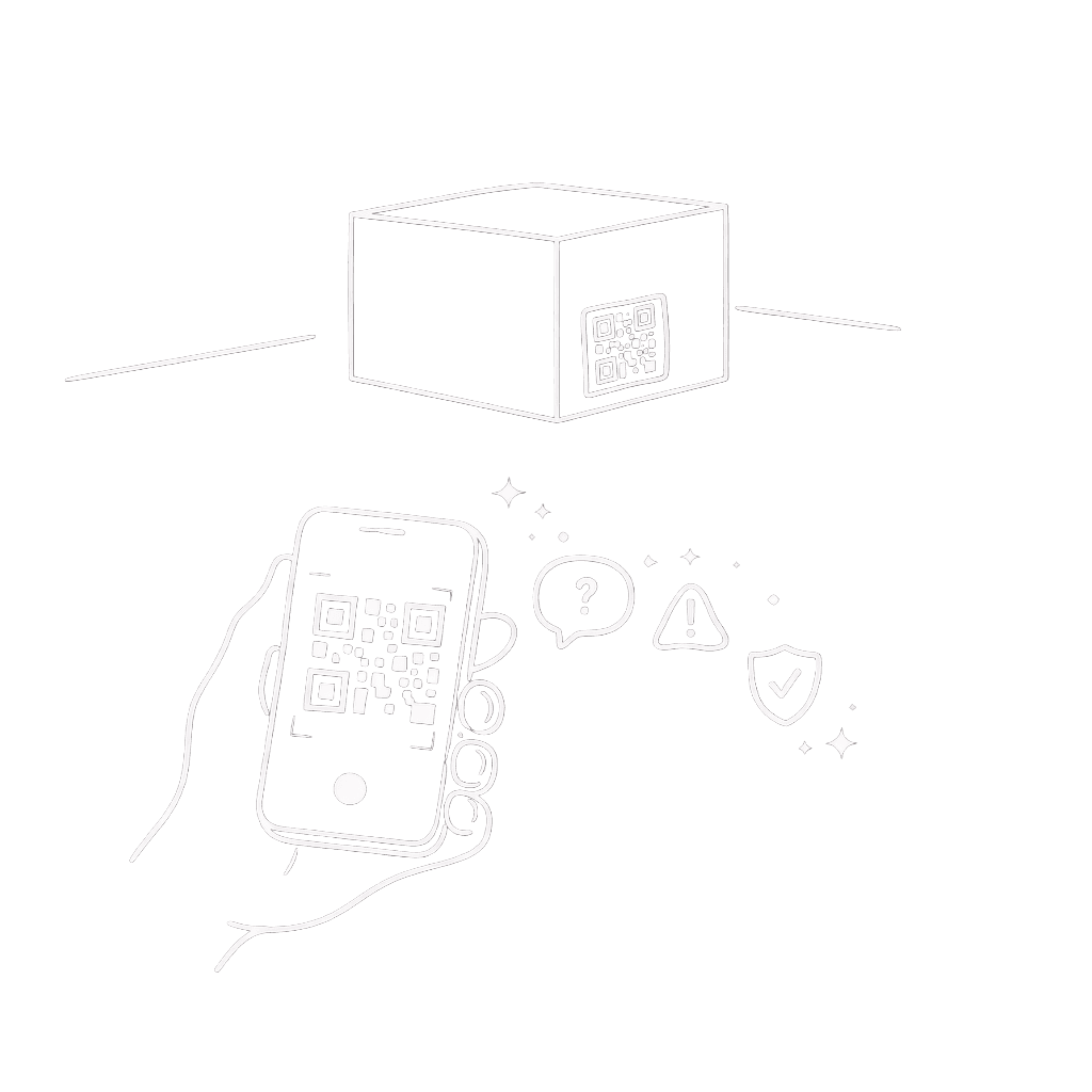 QR code on product packaging for setup FAQs troubleshooting and warranty support