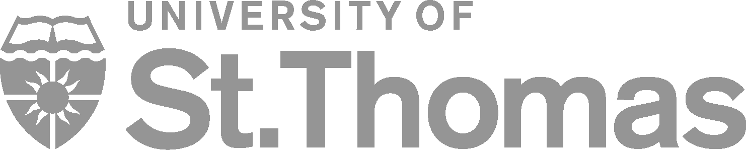 Logo of St. Thomas, featuring the name in stylized text and a simple shield design.