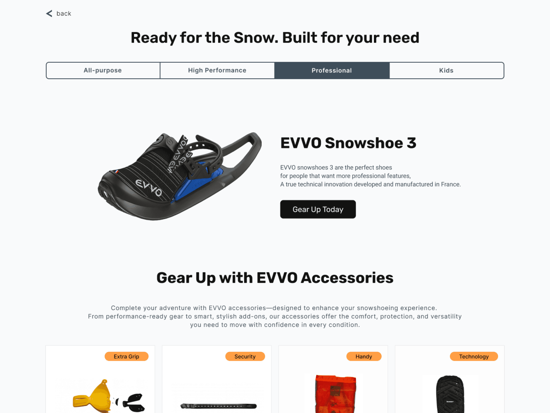 Close-up of the new navigation menu UI, demonstrating the shift from technical SKU codes to activity-based categories like 'High Performance' to help users self-segment.