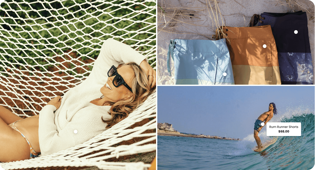 Collage of product photos showing the coastal lifestyle