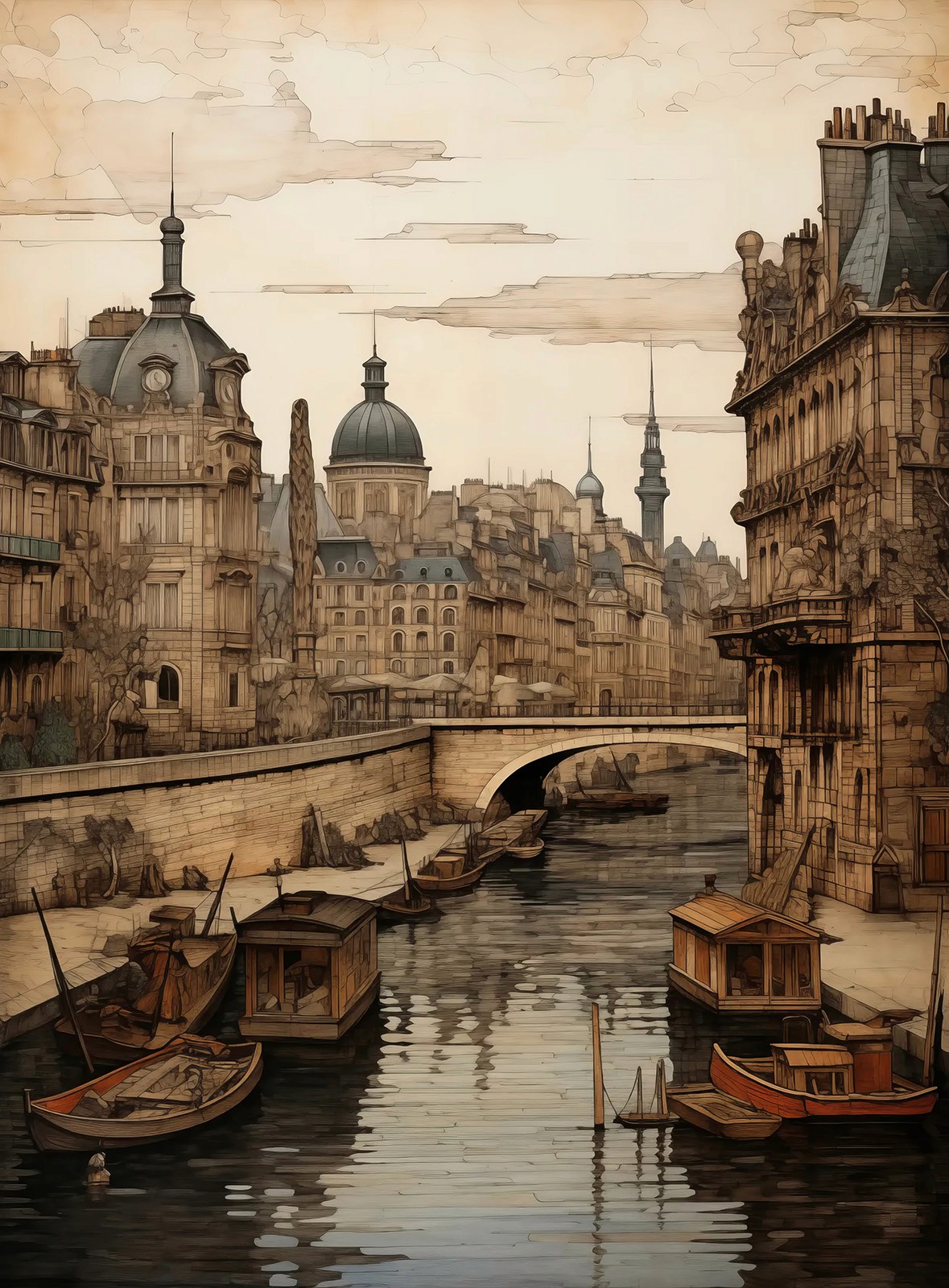 Folk Fable AI watercolor cityscape print