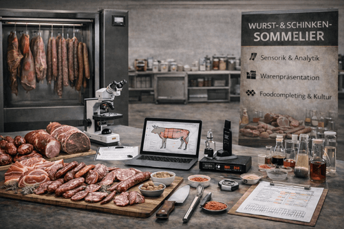 Wurst- und Schinkensommelier bei der Produktarbeit