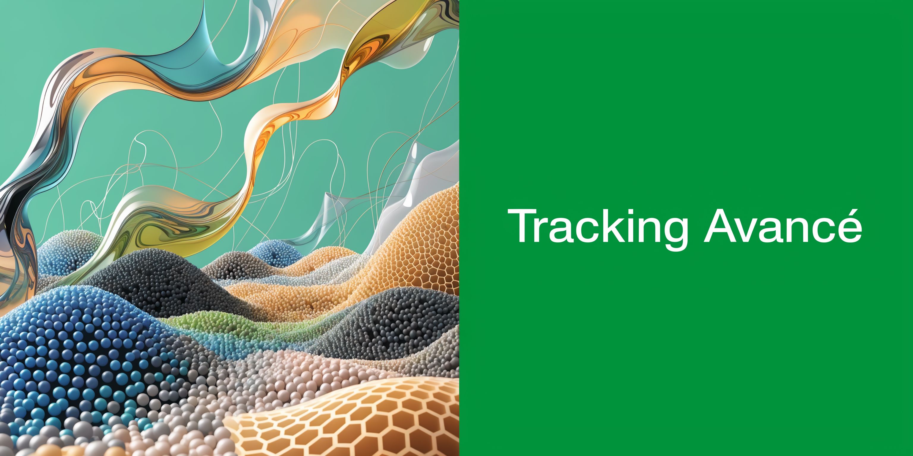 Une image abstraite montrant des sphères colorées et des structures en nid d'abeille avec un arrière-plan vert.