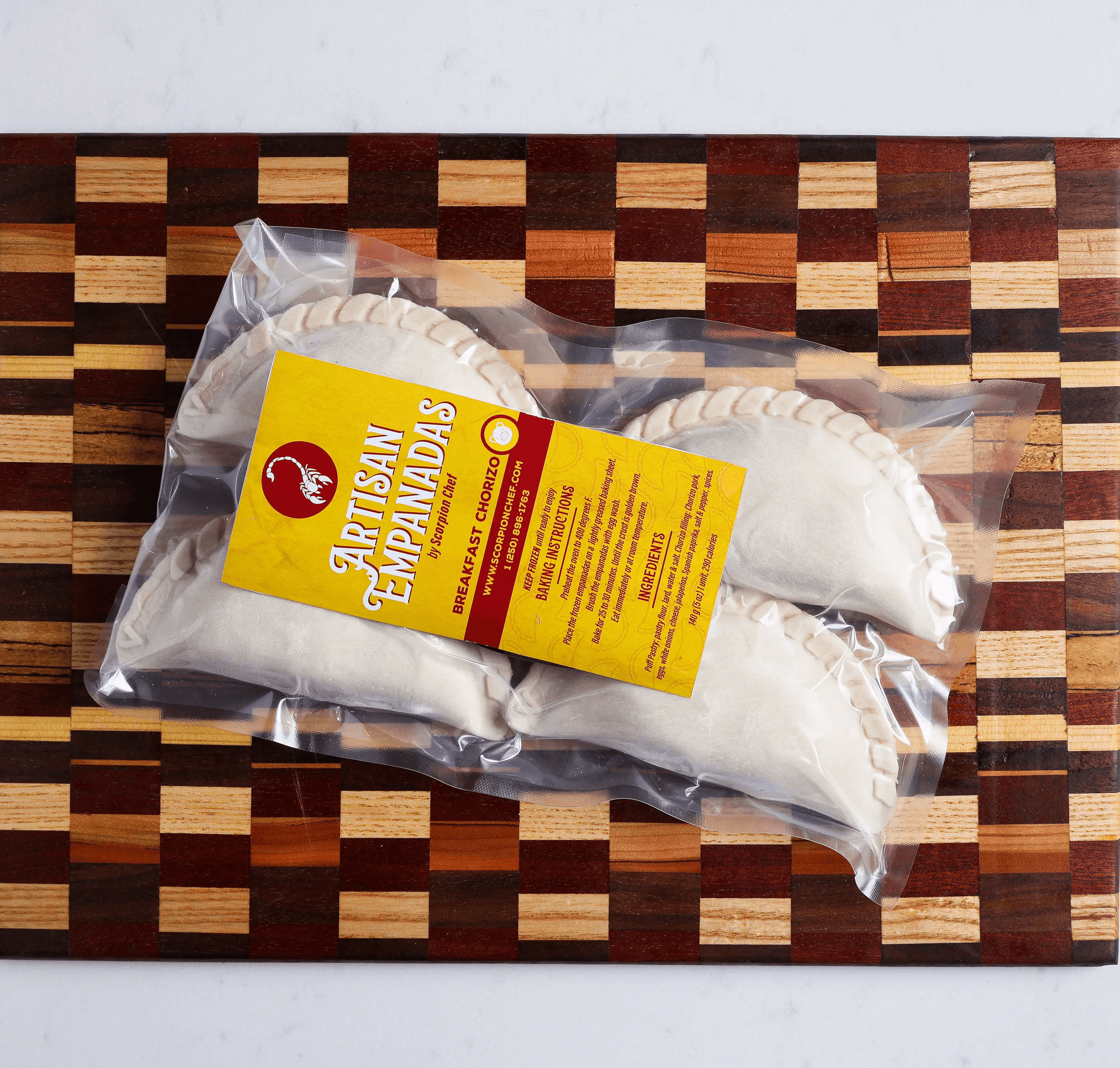 Scorpion Chef frozen breakfast chorizo artisan empanadas package Vancouver Island
