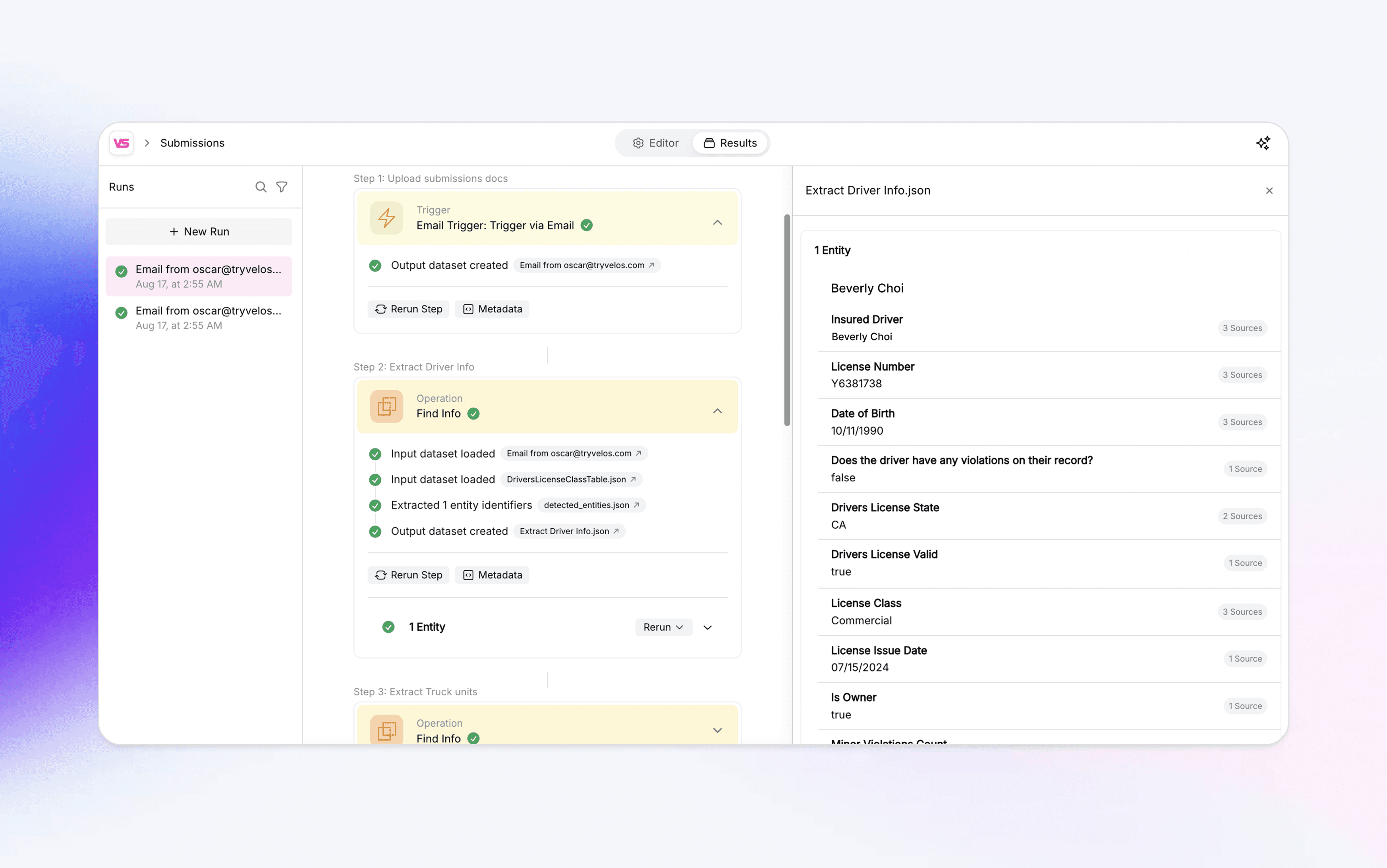 Screenshot of the main dashboard front center with gradients