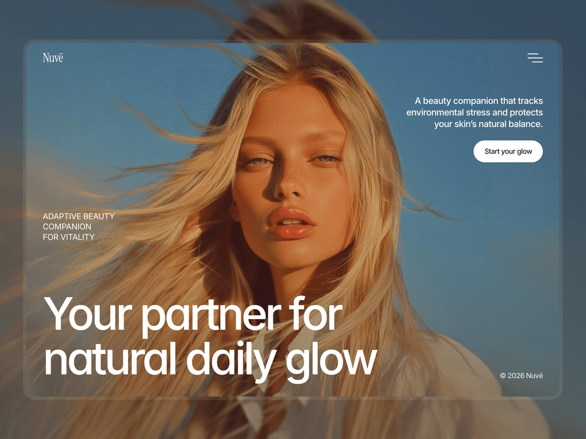 Nuvé AI skincare app landing page with natural beauty interface