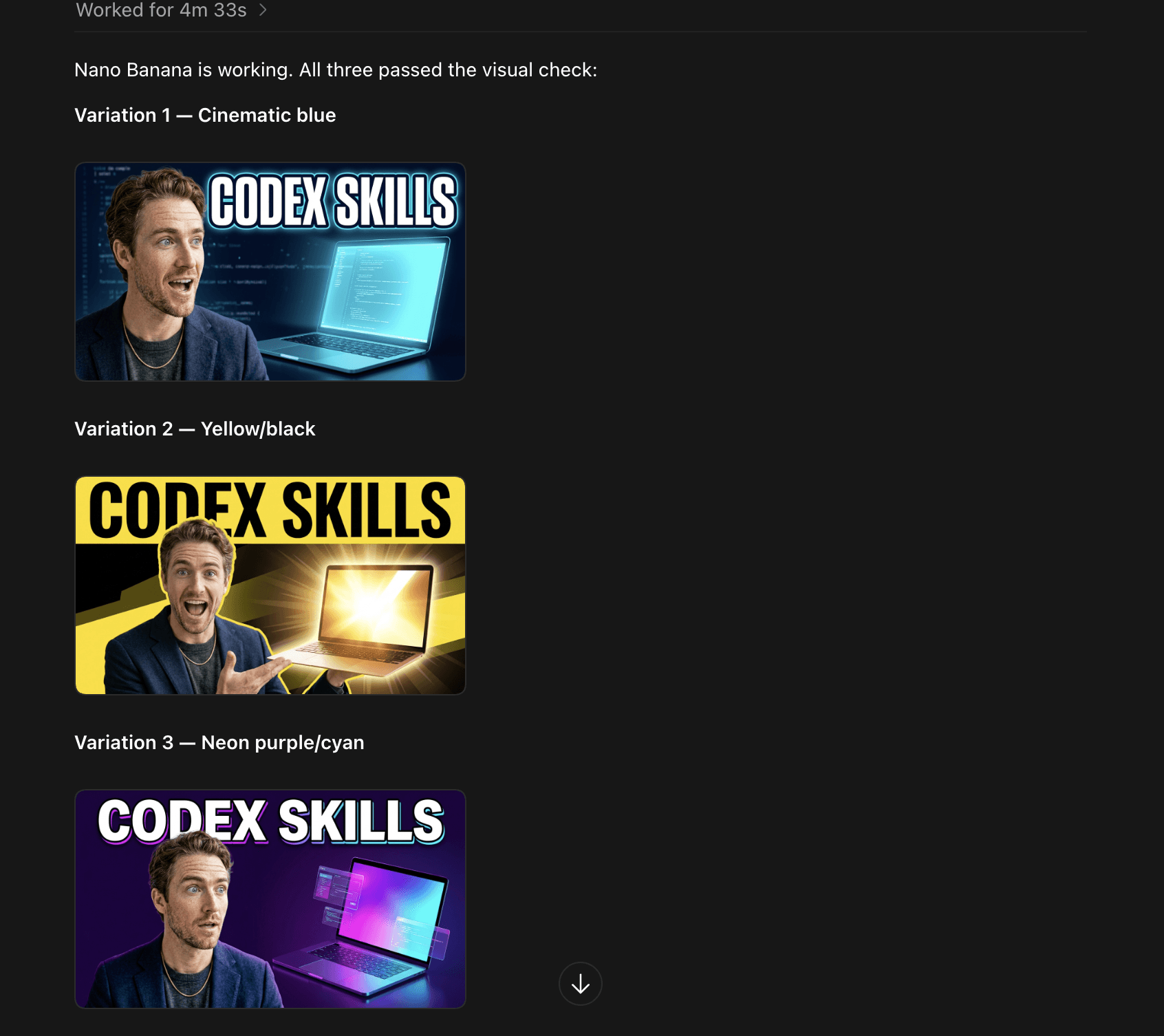 Nano Banana 2 result: auto-created YouTube thumbnail ideas