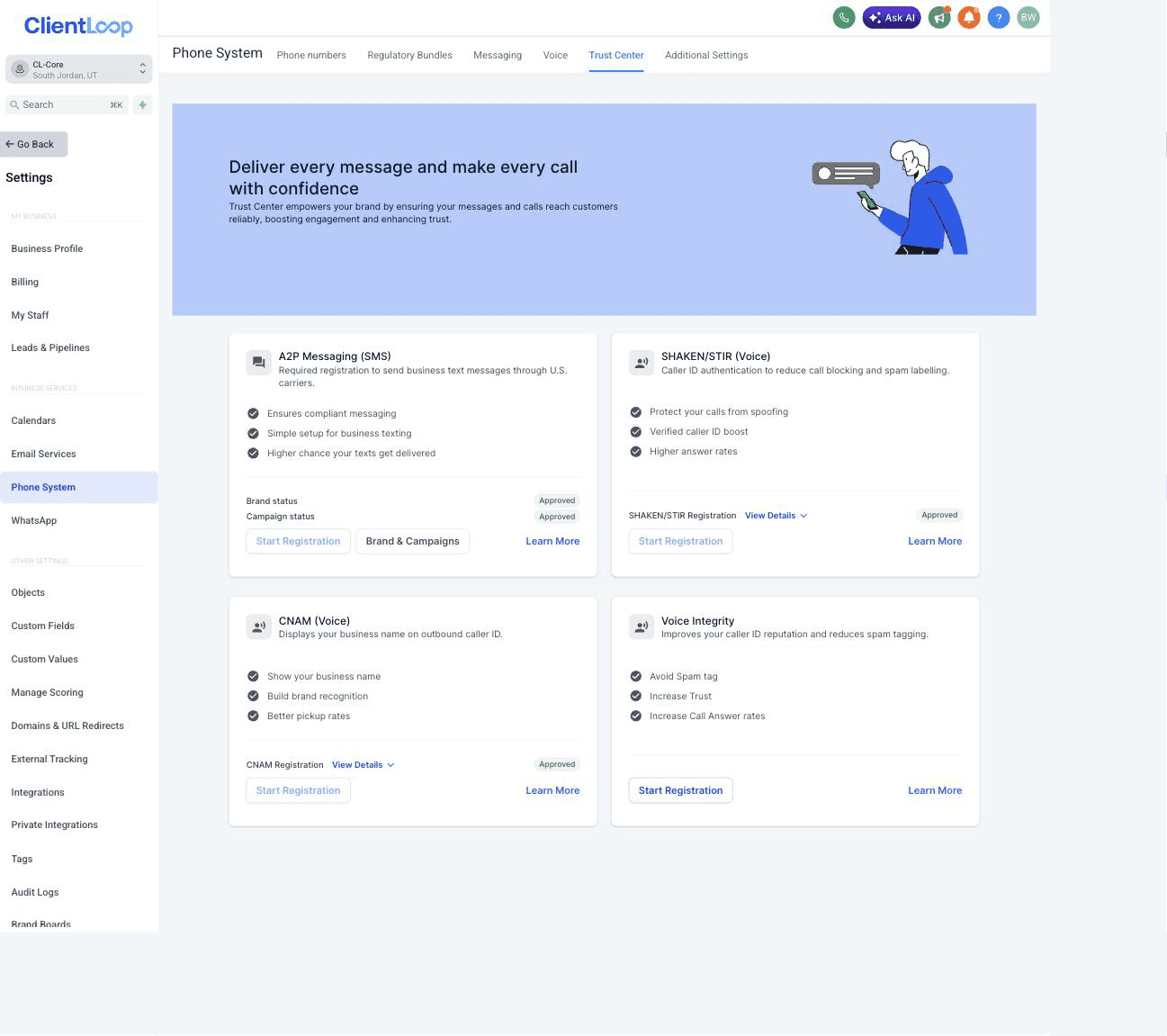 The Trust Center with Brand and Campaign approved
