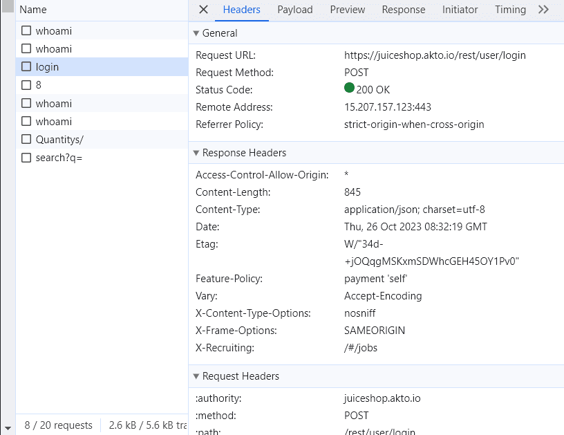 Open console for login flow details
