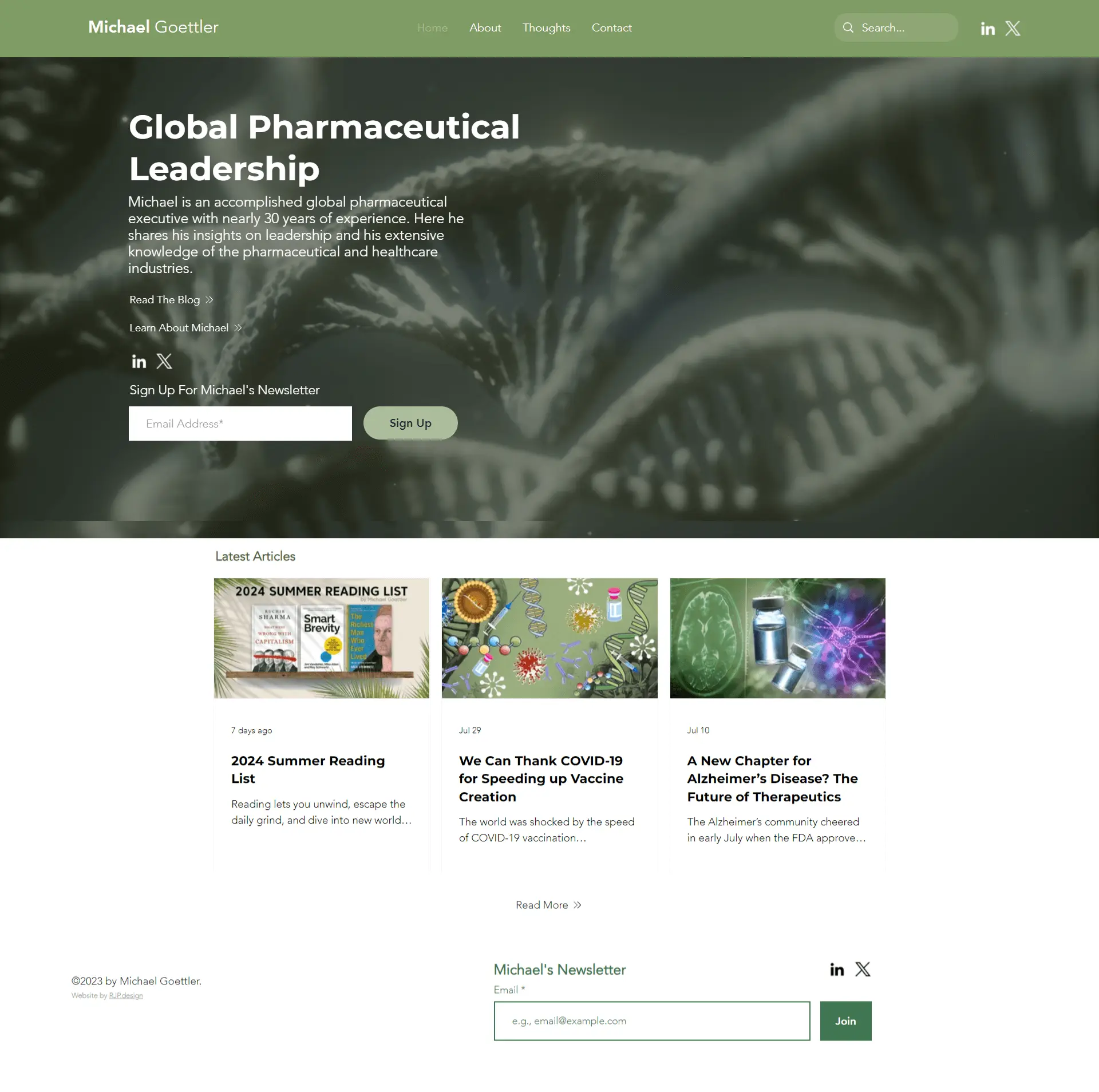 Michael Goettler website design preview – executive leadership and pharmaceutical industry web design by RJP.design Web Design Agency NYC, showcasing global healthcare insights and professional expertise.