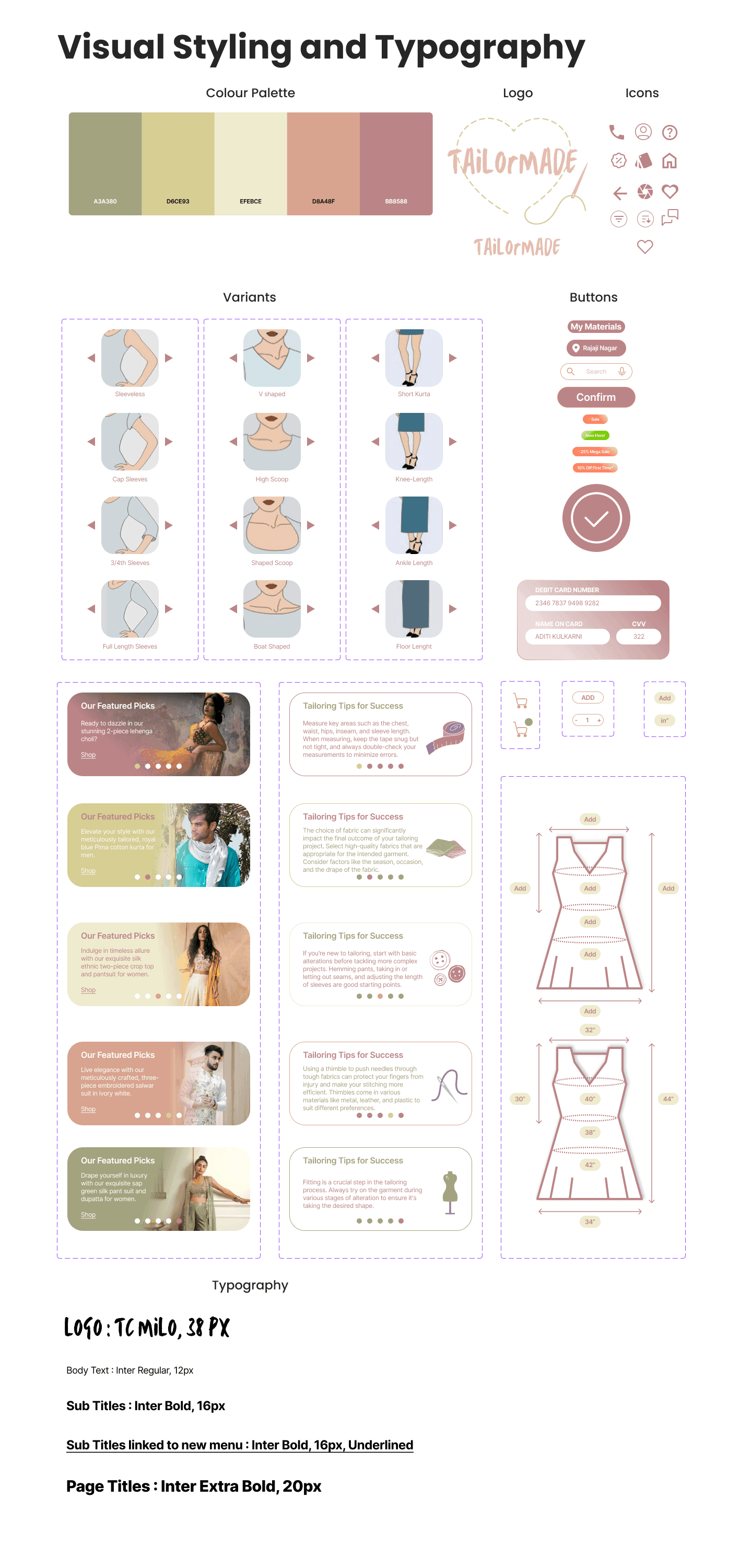 Palette, logo, icons, buttons and typography