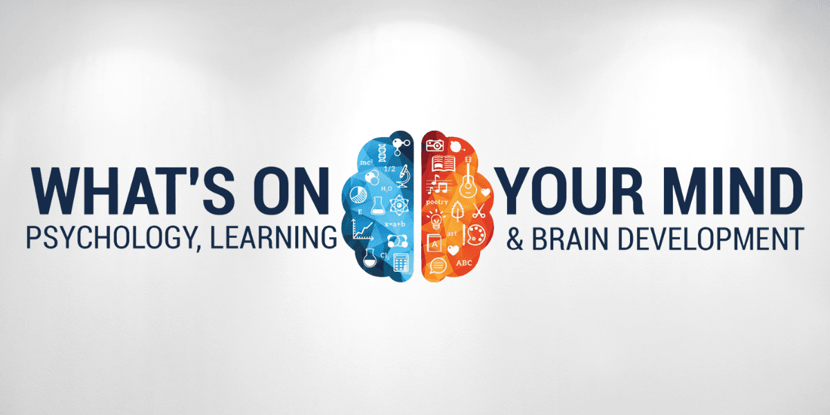 Logo of 'What’s On Your Mind' featuring a brain symbol, representing psychology, learning, and brain development with related icons.