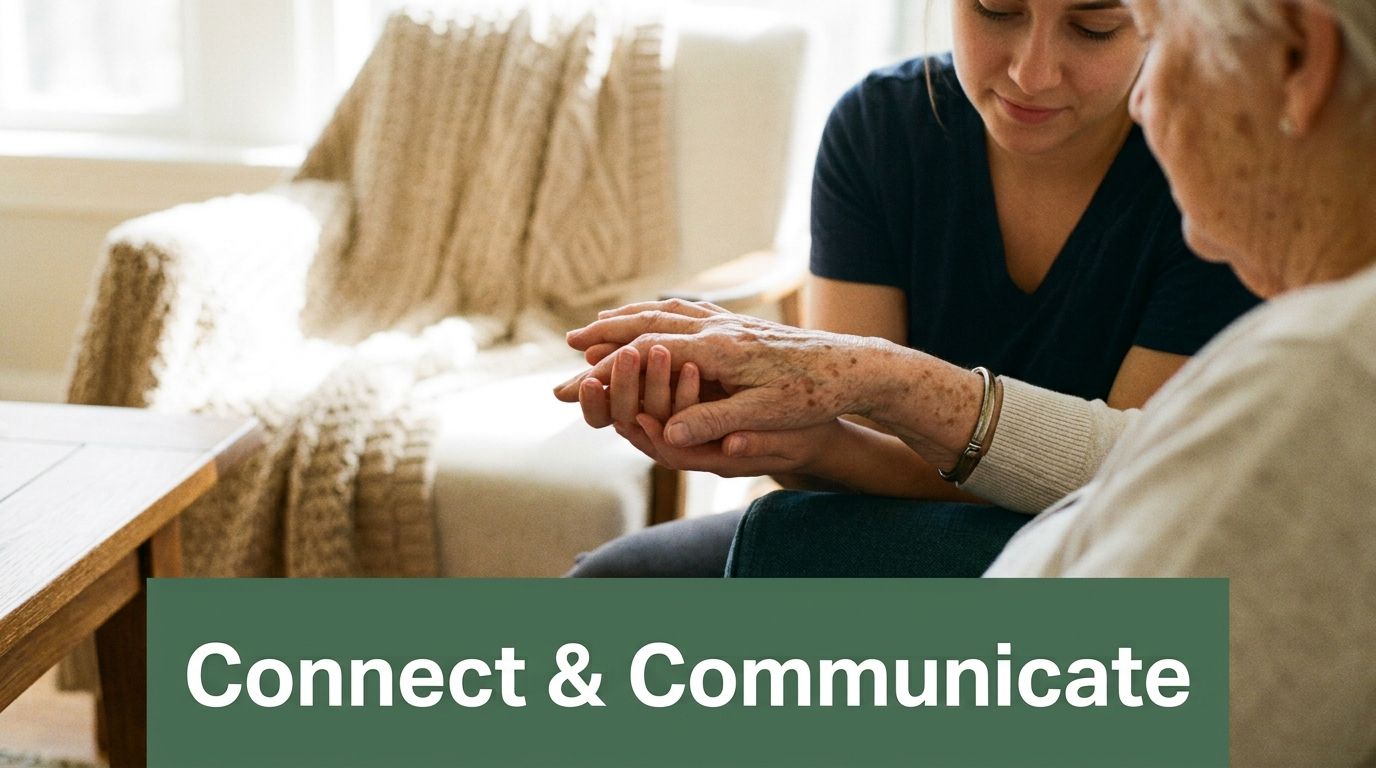 A caregiver gently holding the hands of an elderly person, showing comfort and support.