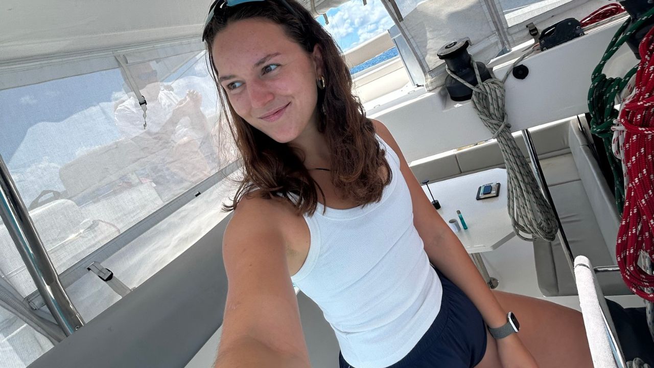 Perrine at the helm of her charter boat