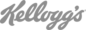 Kellogg's Logo, graues Markenlogo auf schwarzem Hintergrund, Kellogg's Text, Schriftzug, Frühstückscerealien