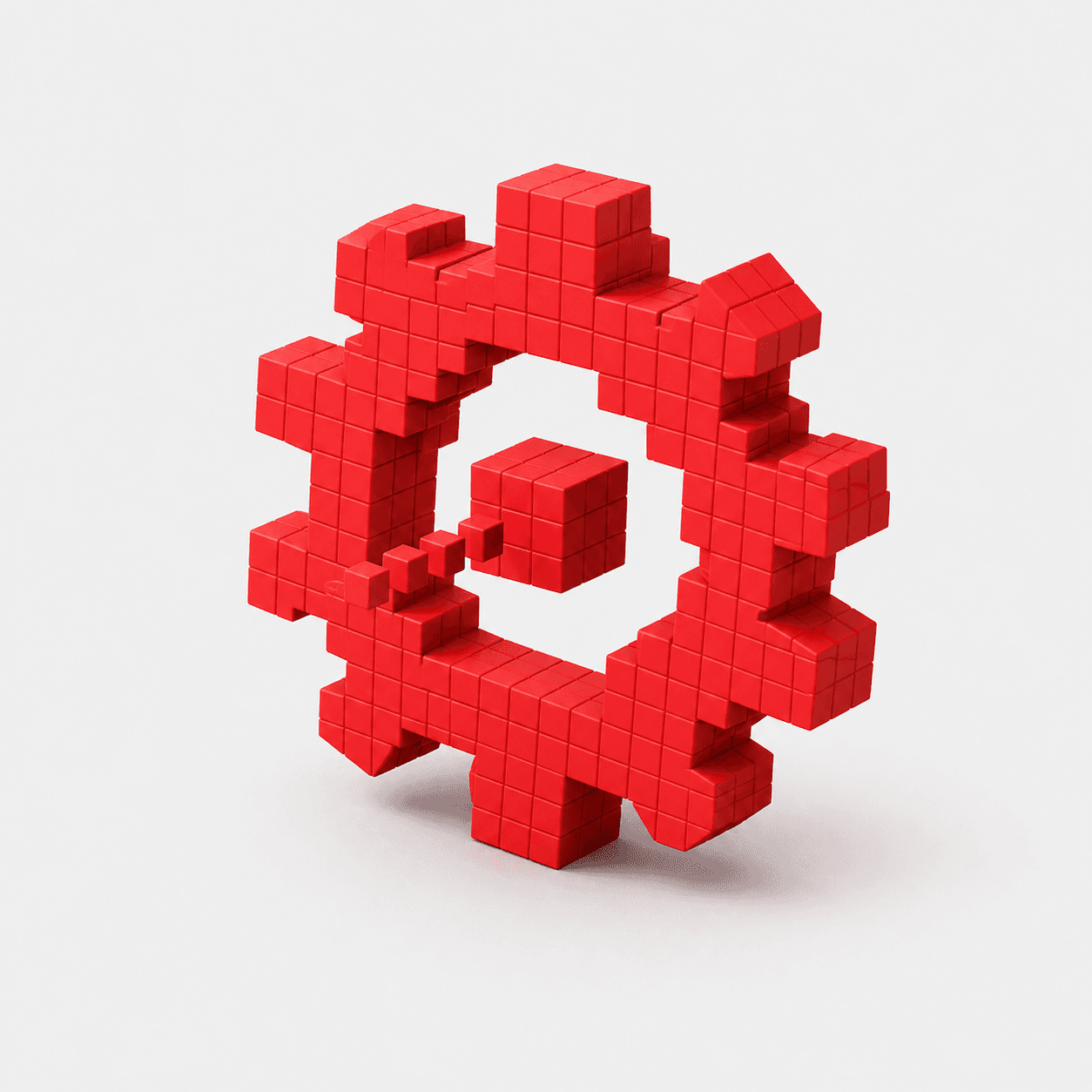 Red voxel gear symbolizing automation