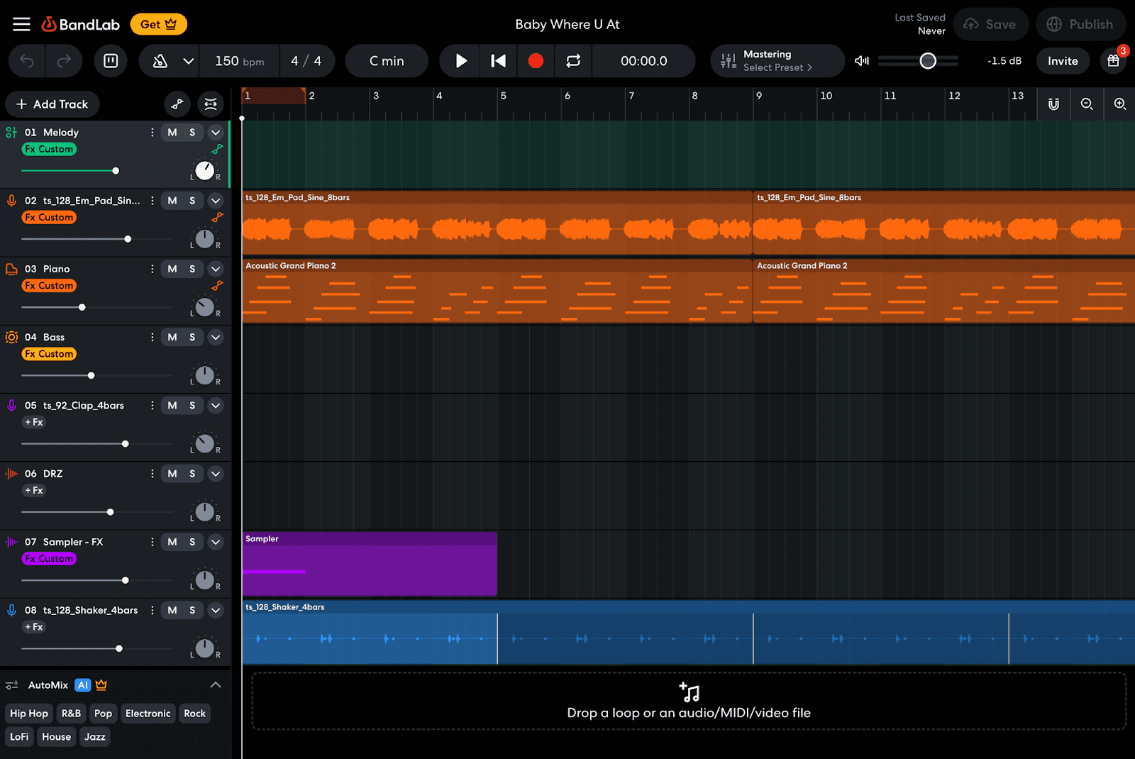 BandLab DAW layout