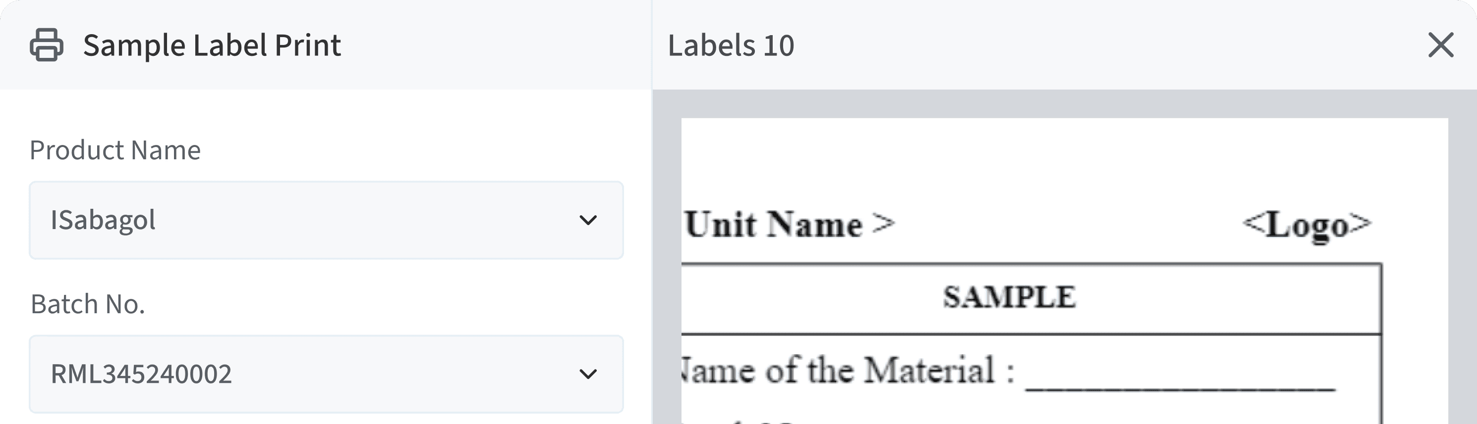WMPS Sample Lable Screen