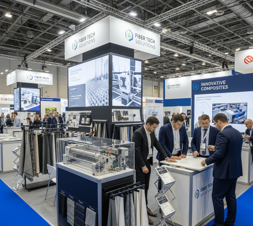 Trade show attendee scanning business cards and trade show badges at FIBER TECH POLAND 2026 using Habsy business card scanner to capture technical textiles leads and enable Day-1 follow-ups.