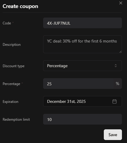 Example of how coupons are working in Meteroid