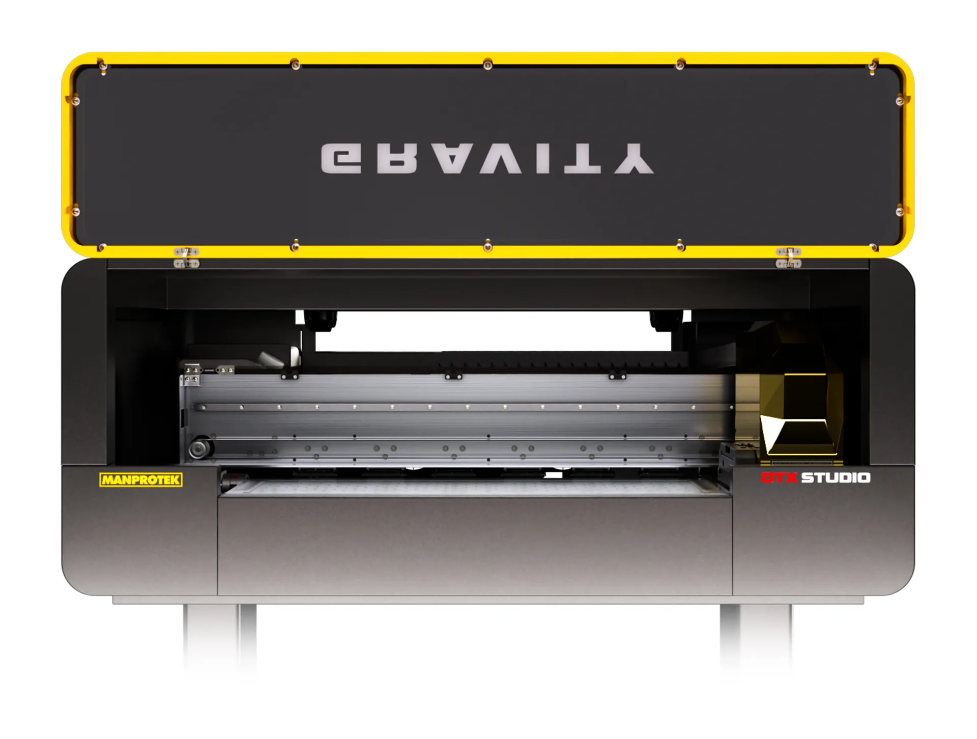 Manprotek Gravity Pro DTF printer featuring 4 internal monitoring cameras for real-time inspection of ink nozzles and the automated cleaning process.