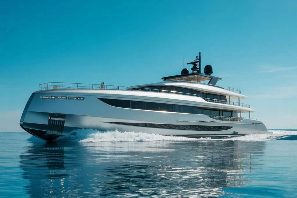 Moderne Luxus-Superyacht auf ruhigem Ozean – Yachtversicherung für Hochseeyachten