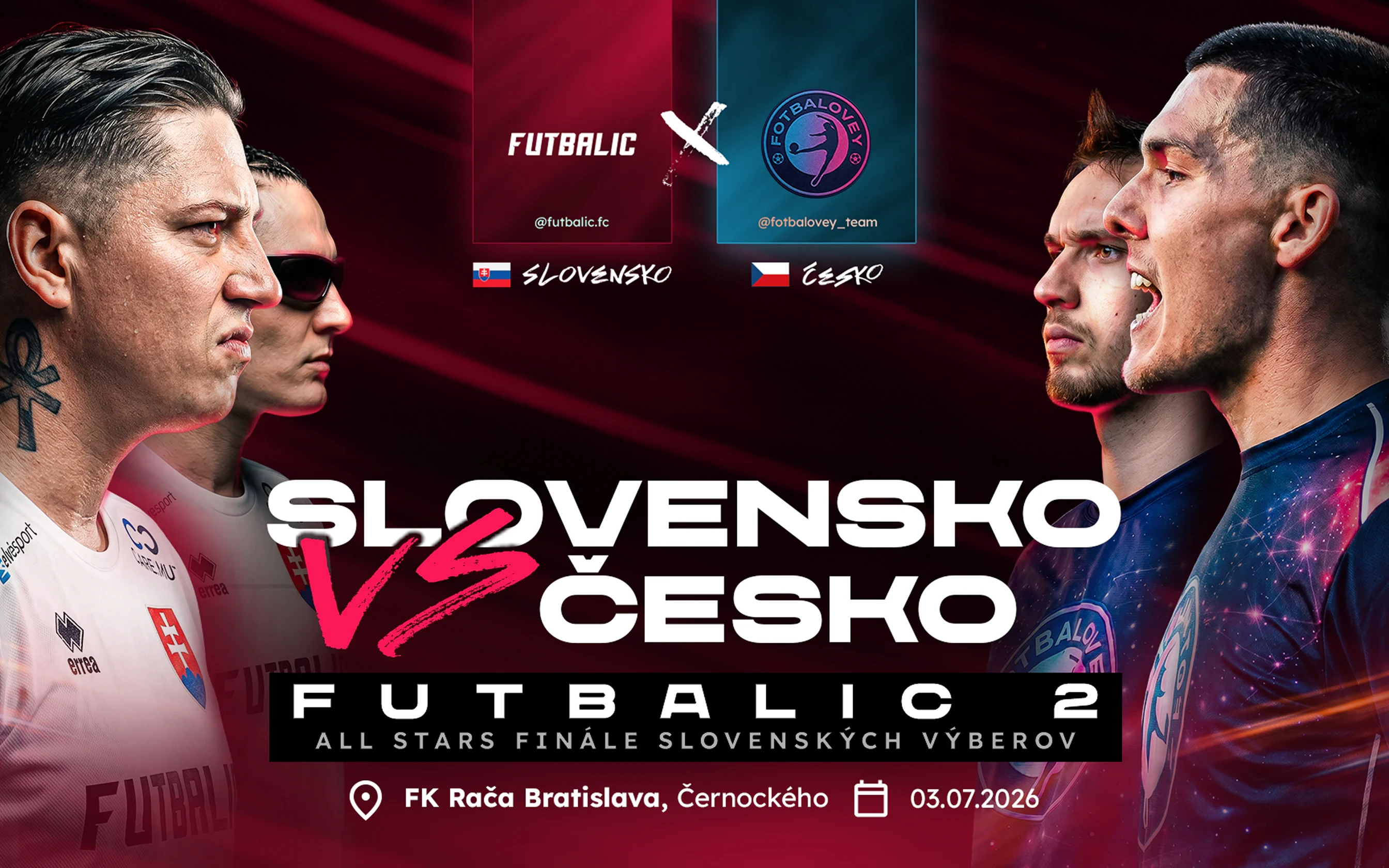 Futbalic 2 matchday poster graphic for Slovakia vs Czechia featuring player profiles.