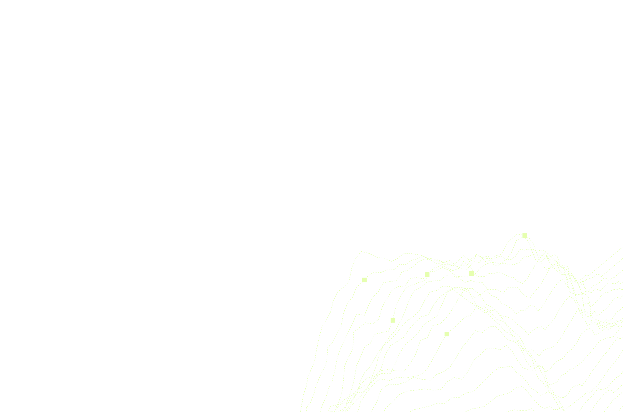 A dark teal background features abstract, neon green contour lines on the lower right, resembling a topographical map.