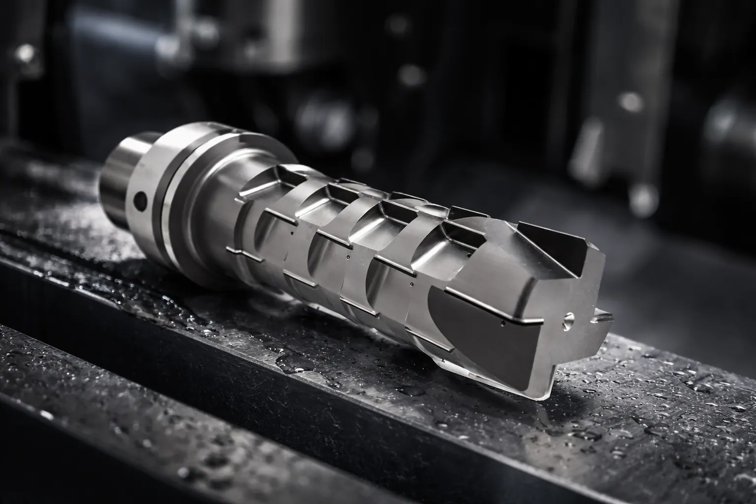 a close up of a glass object with a knife in it