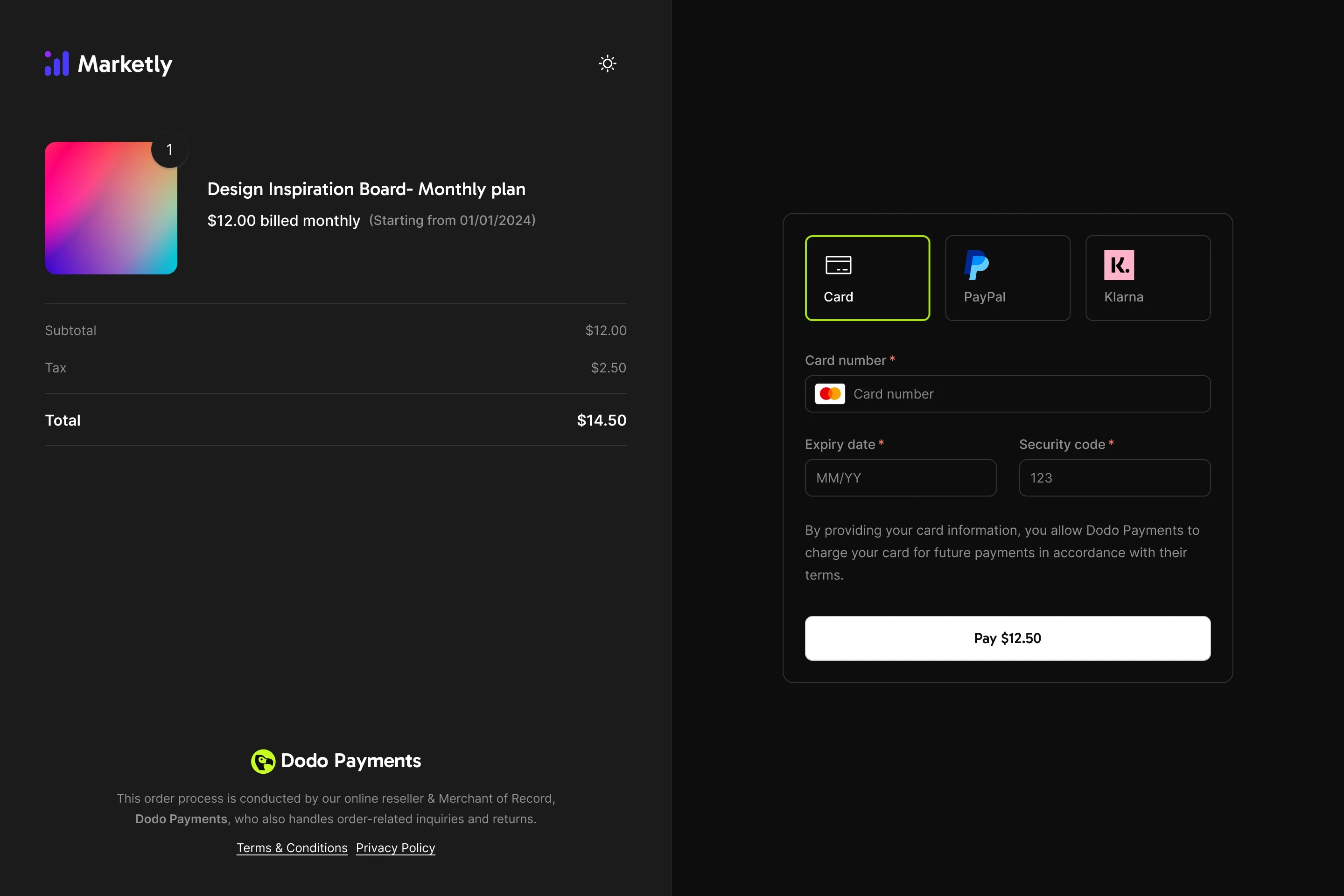 Screenshot of Dodo Payments Checkout page