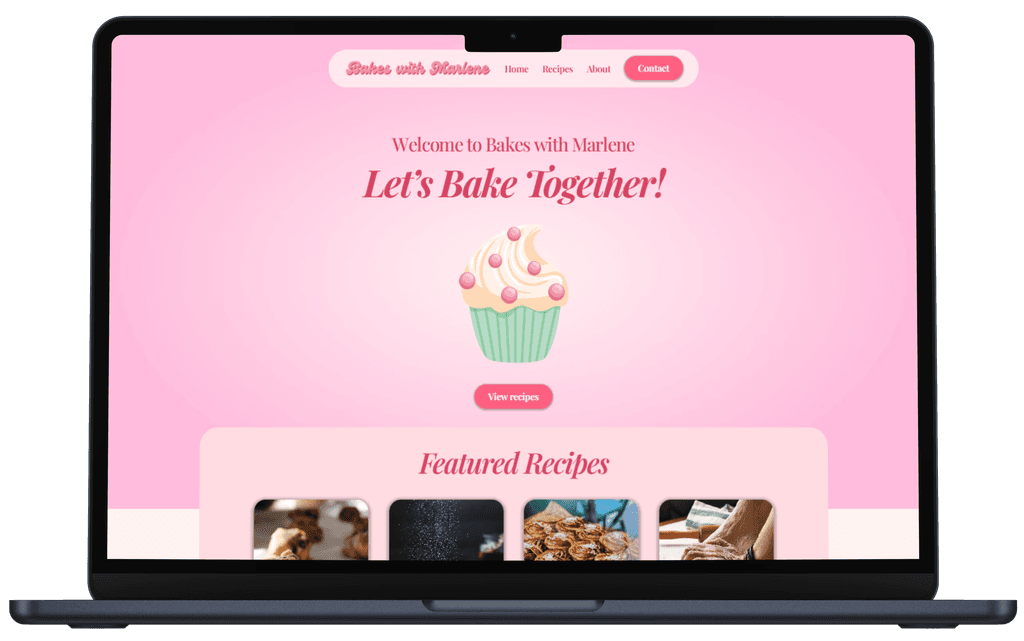 Hjemmeside til bakes with Marlene. Moderne nettside for baking. Laget av Sideklikk