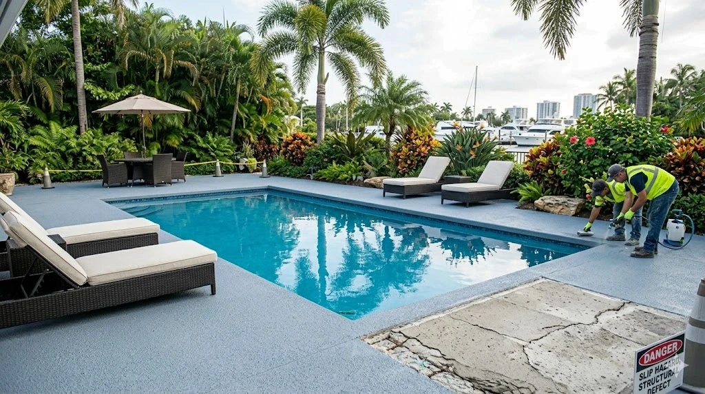 Pool deck restoration and cool-touch coating application in Fort Lauderdale — Planet Construction FL