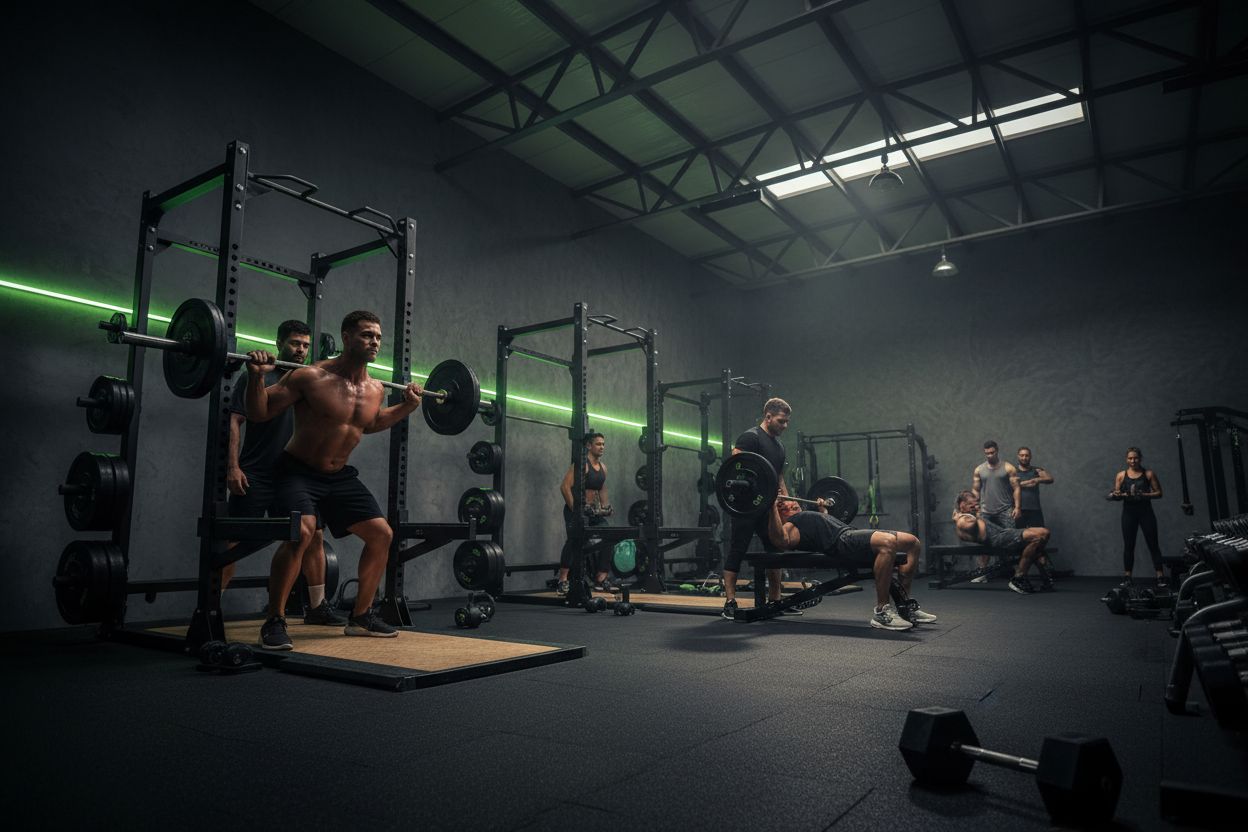 Athletes performing different workout splits in a gym