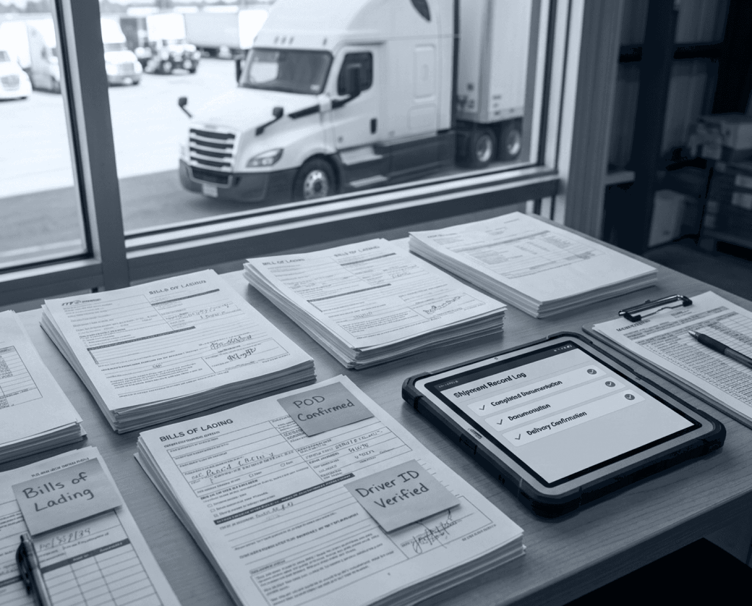 An organised collection of bills of lading and digital shipment records for LTL shipping services.