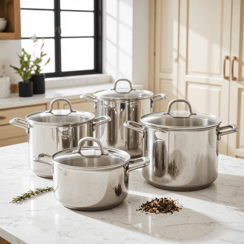 product photography of set of cooking pots