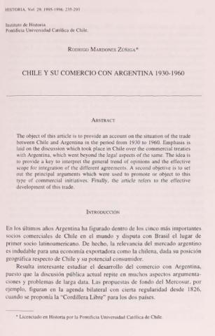 Chile y su comercio con Argentina, 1930-1960