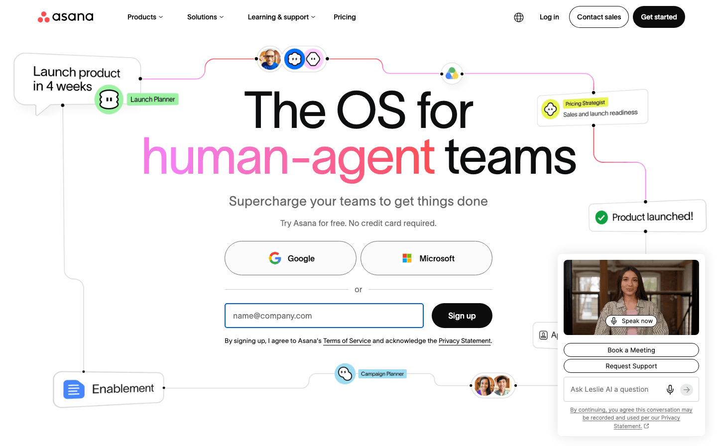 Asana app screenshot showing the OS for human-agent teams