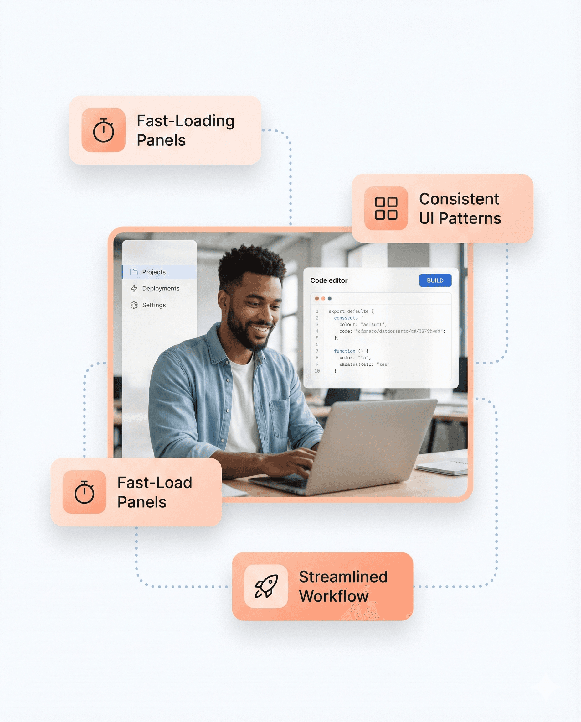 Developer-first UI design with fast loading panels, predictable navigation, and clean layouts that improve developer experience and increase platform adoption.