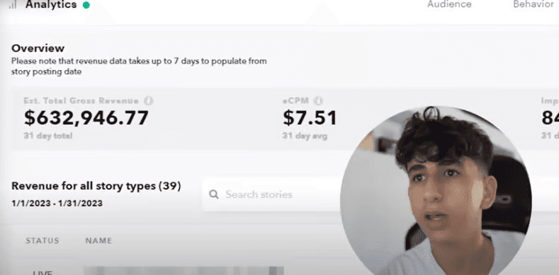 A snapshot of Daniel’s TikTok earnings in January of 2023 [