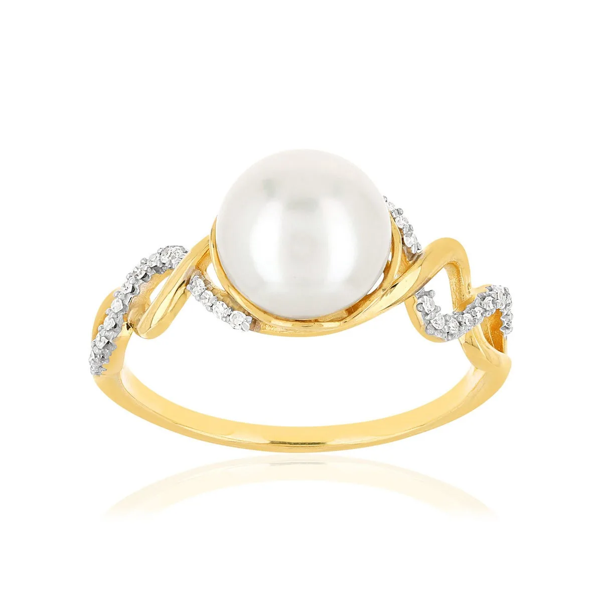 Bague en deux ors 375 sertie de diamants et perles