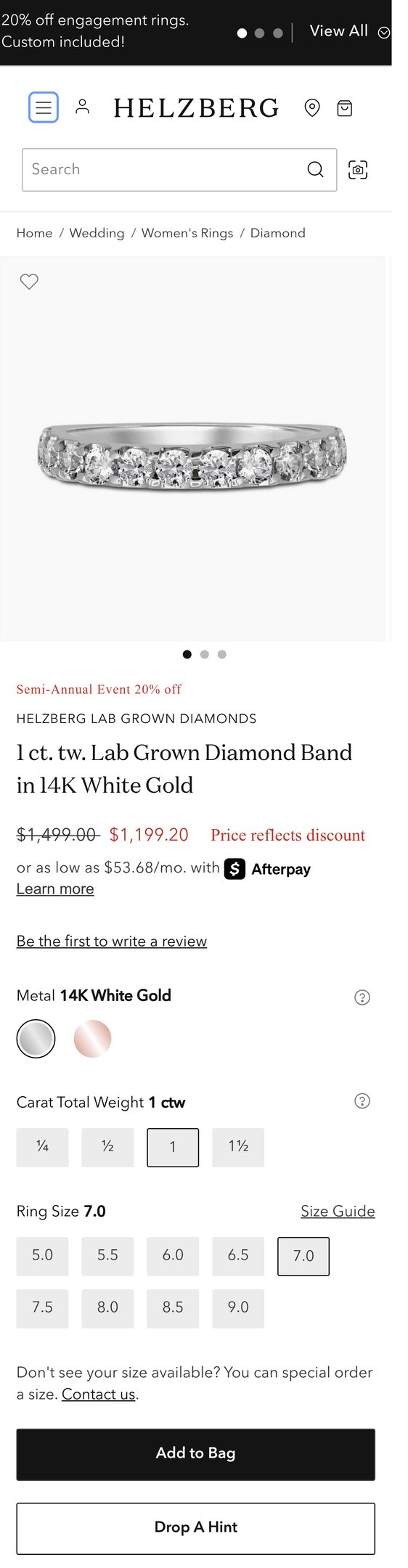 Jewelry product options include: ring for Lab Grown Diamond Band from Helzberg Diamonds.