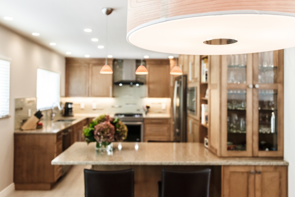 natural warm lighting in kitchen with wood